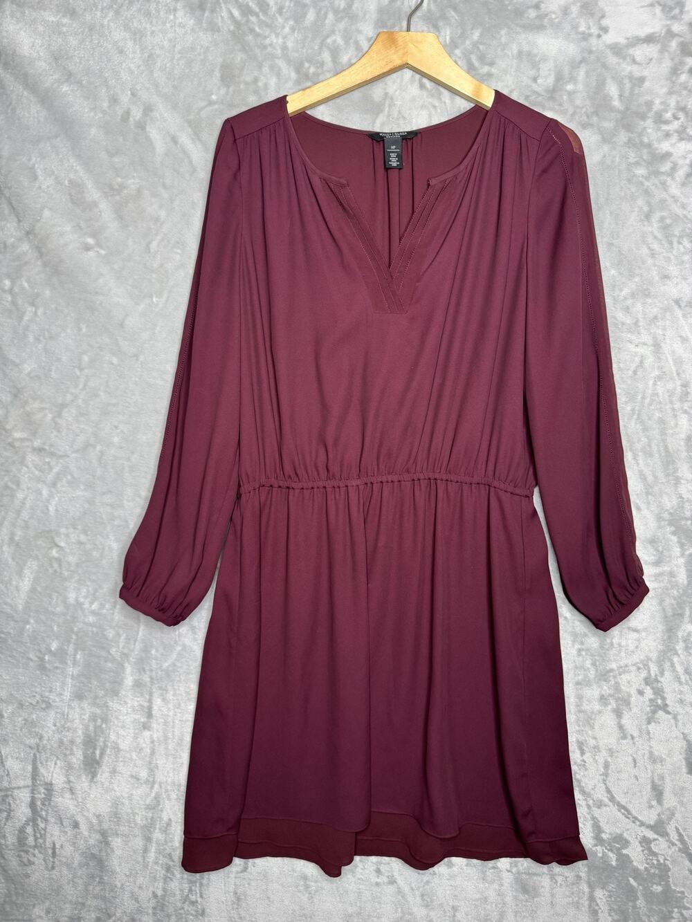 White House Black Market Dress Womens 14P Red Fit & Flare Long Sleeve V Neck